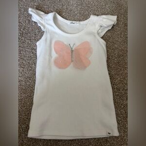 Girls White Tank Top with Pink Butterfly